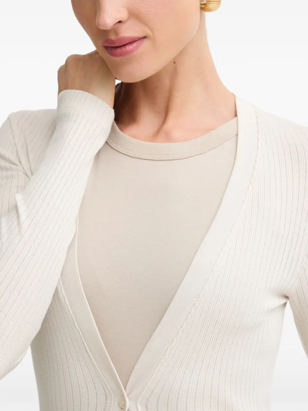 Marc O'Polo Geribbeld vest met split op de manchetten Beige