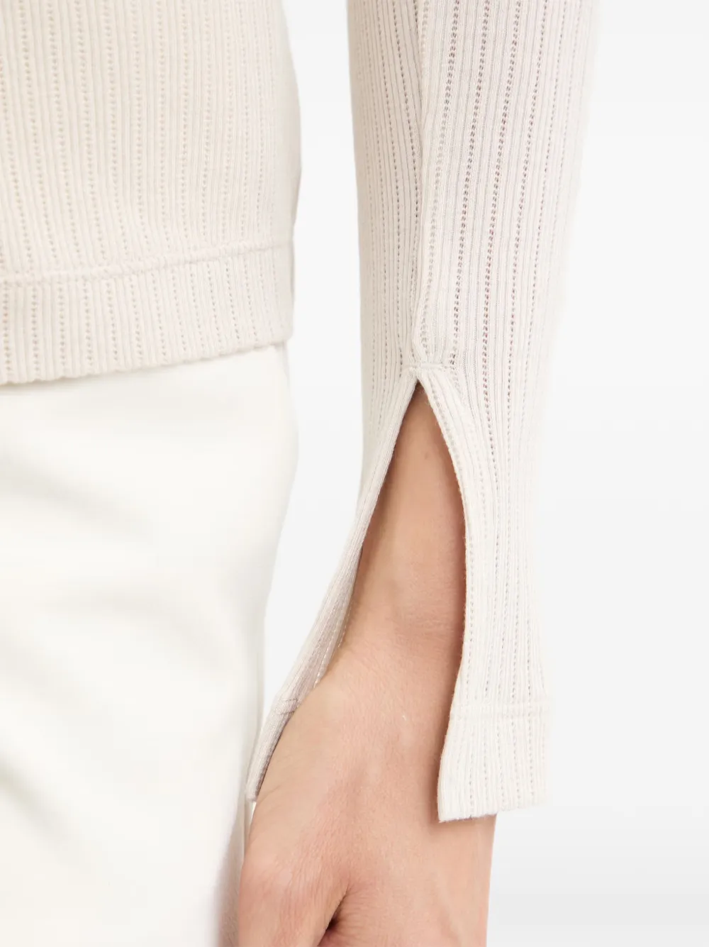 Marc O'Polo Geribbeld vest met split op de manchetten Beige