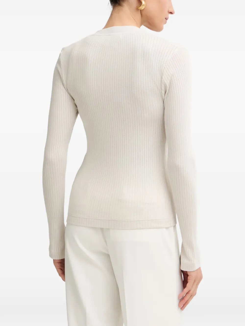 Marc O'Polo Geribbeld vest met split op de manchetten Beige