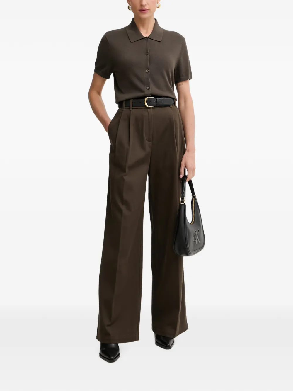 Marc O'Polo Button-up vest met korte mouwen Bruin