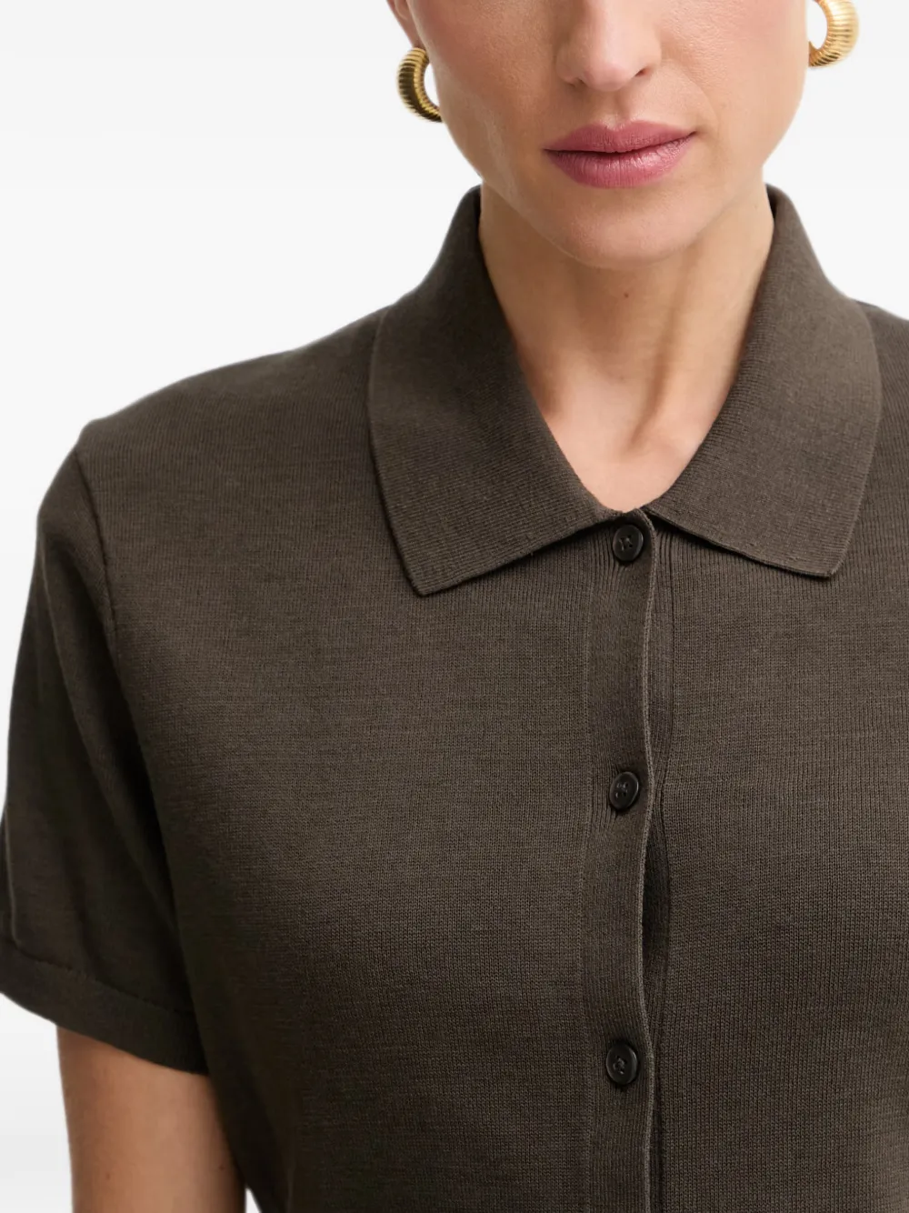 Marc O'Polo Button-up vest met korte mouwen Bruin
