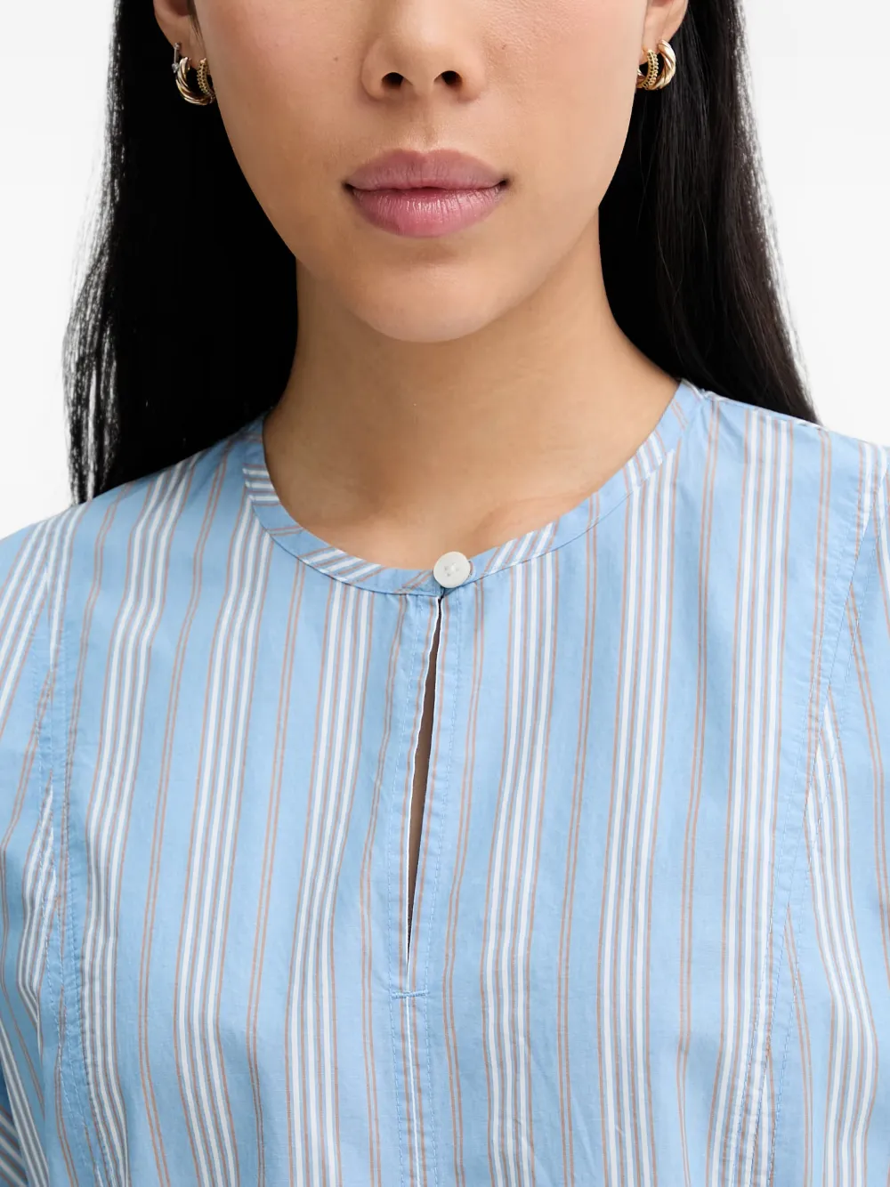 Marc O'Polo striped short-sleeve cotton mini dress Blauw