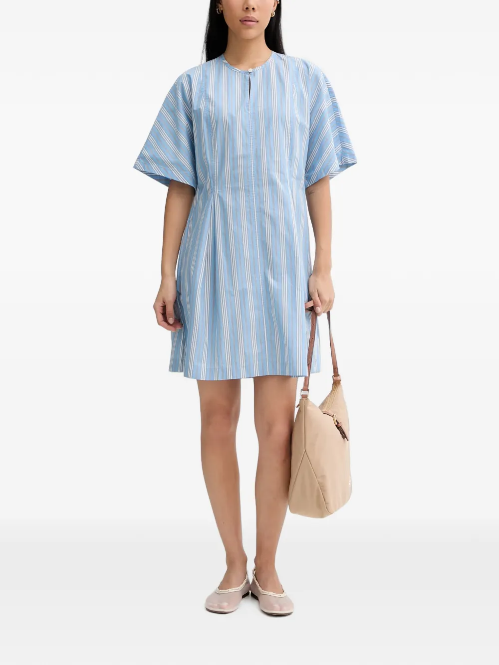 Marc O'Polo striped short-sleeve cotton mini dress Blauw