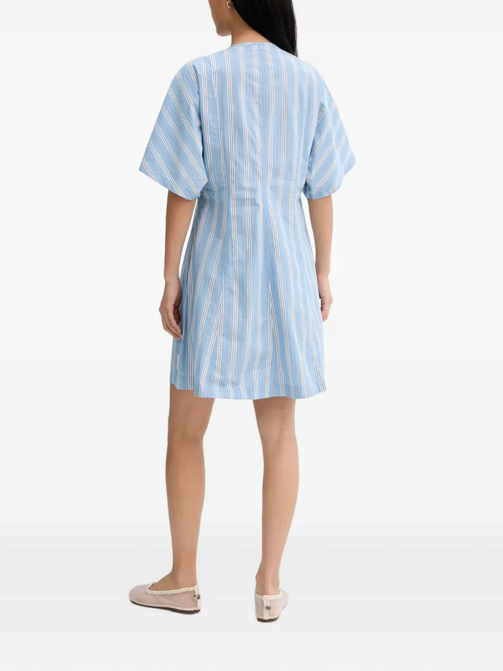 Marc O'Polo striped short-sleeve cotton mini dress Blauw