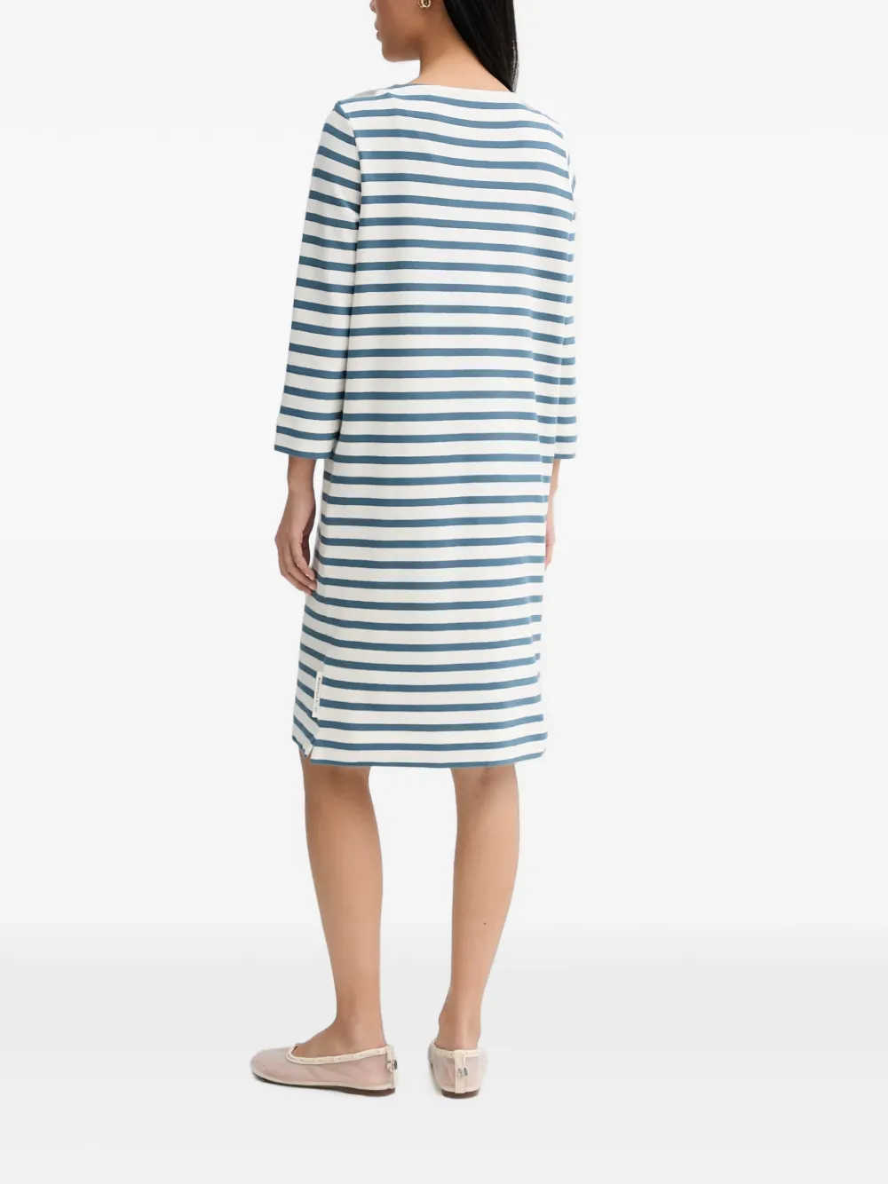 Marc O'Polo Jurk met horizontale streep en cropped mouwen Wit