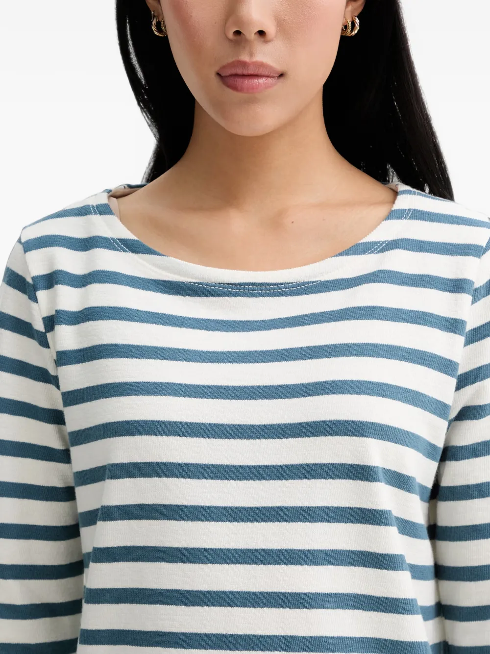 Marc O'Polo Jurk met horizontale streep en cropped mouwen Wit