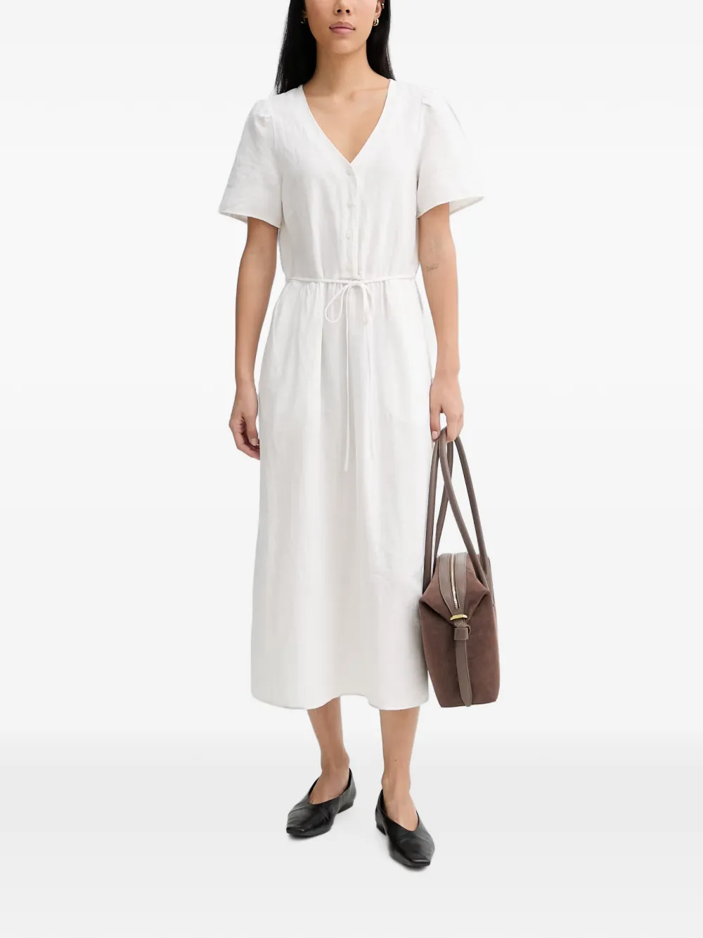 Marc O'Polo button-up drawstring flared midi dress Wit