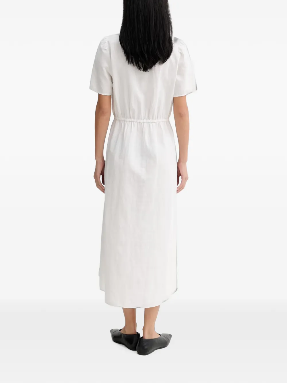 Marc O'Polo button-up drawstring flared midi dress Wit