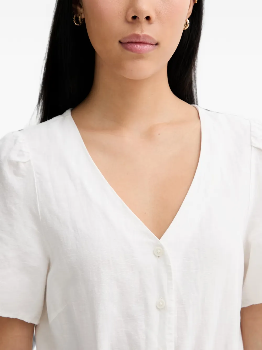 Marc O'Polo button-up drawstring flared midi dress Wit