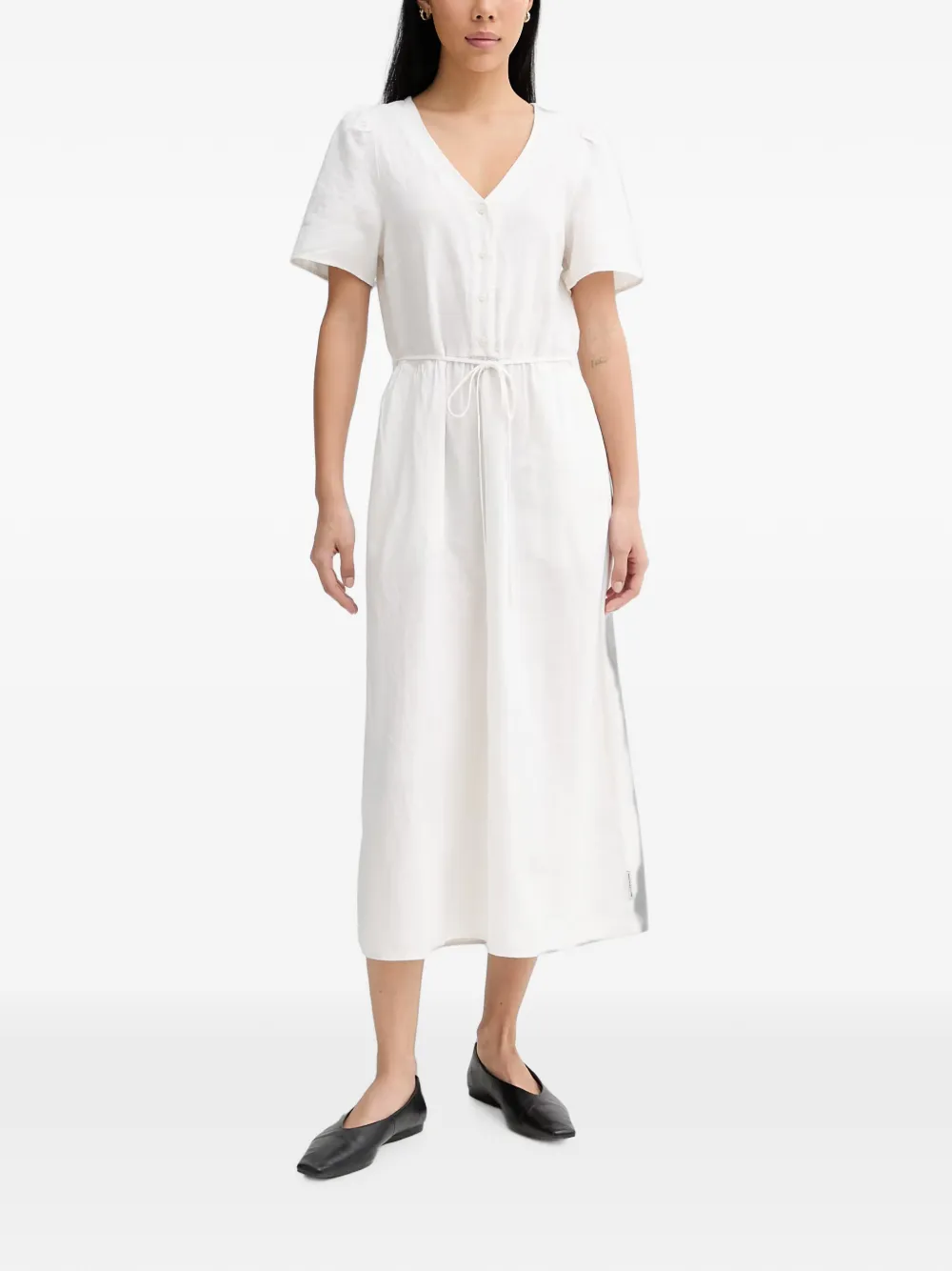 Marc O'Polo button-up drawstring flared midi dress - Blanc Marc O'Polo button-up drawstring flared midi dress - Blanc