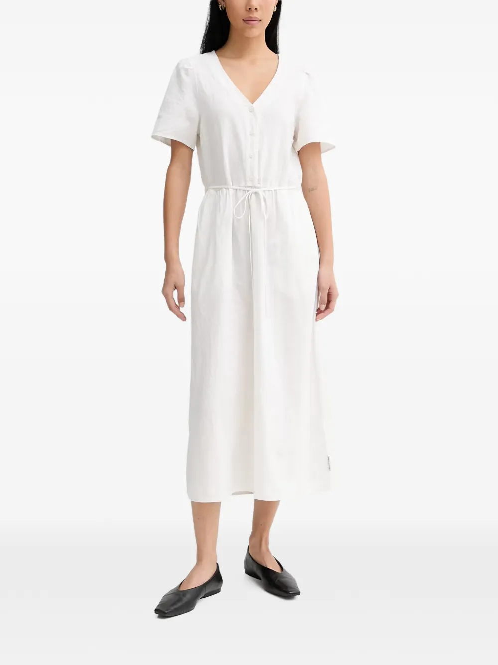 Marc O'Polo button-up drawstring flared midi dress - White