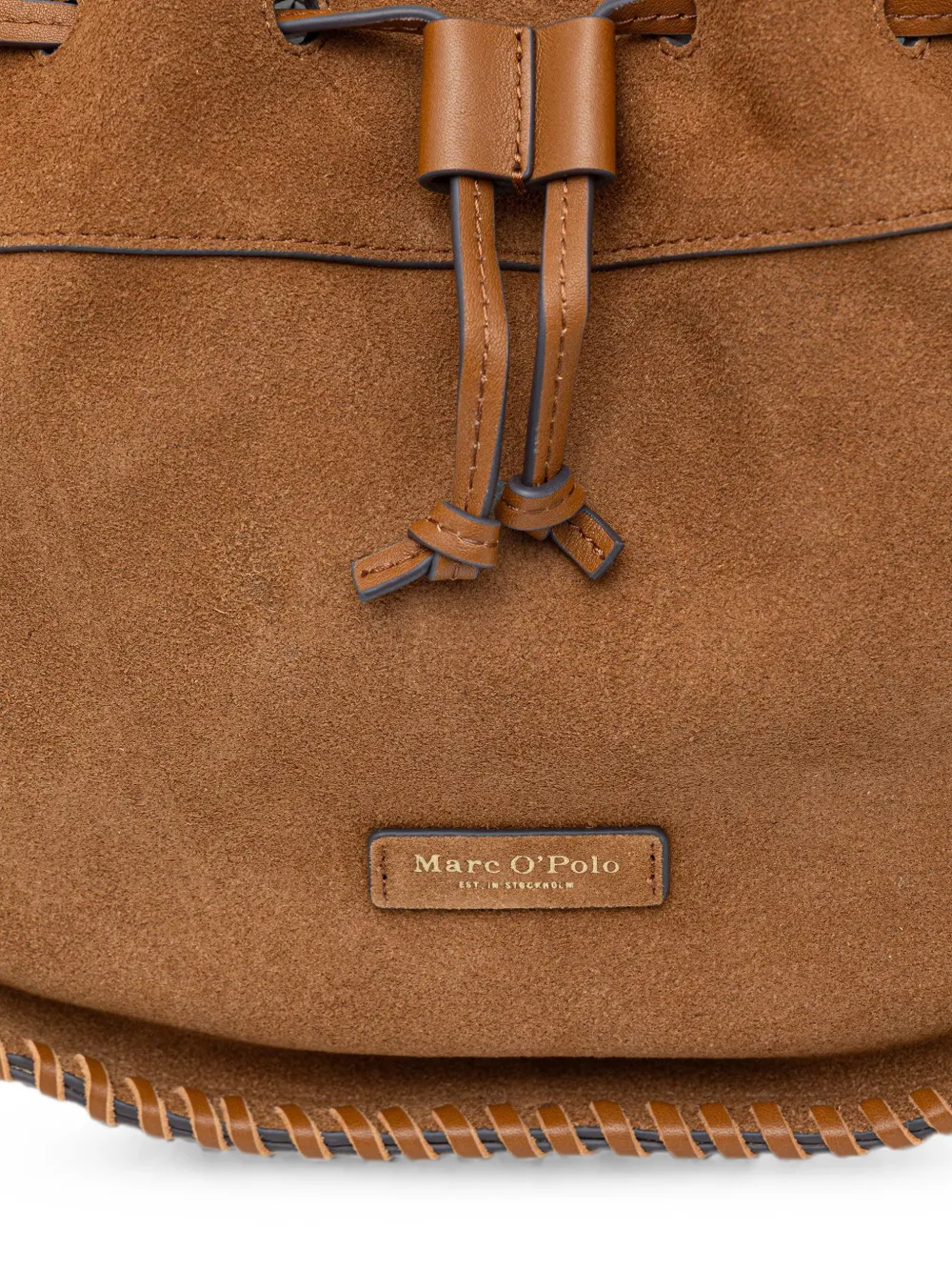Marc O'Polo Suède shopper met stiksel afwerking Bruin