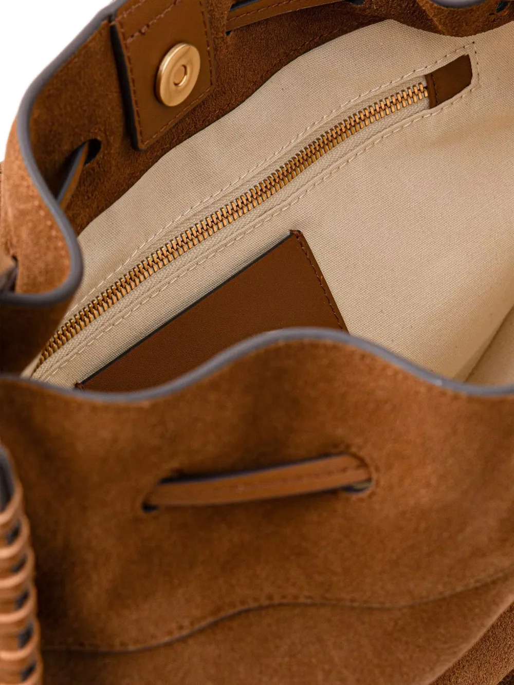 Marc O'Polo Suède shopper met stiksel afwerking Bruin