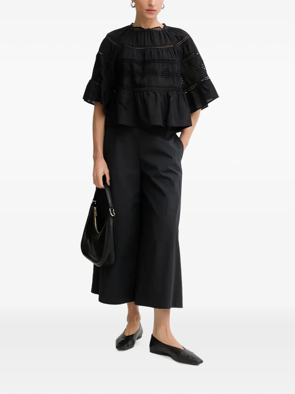 Marc O'Polo Cropped broek met wijde broeken Zwart