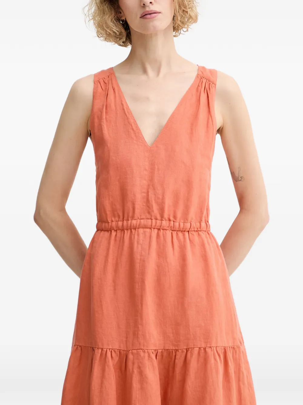 Marc O'Polo crossover-back tiered midi dress Oranje