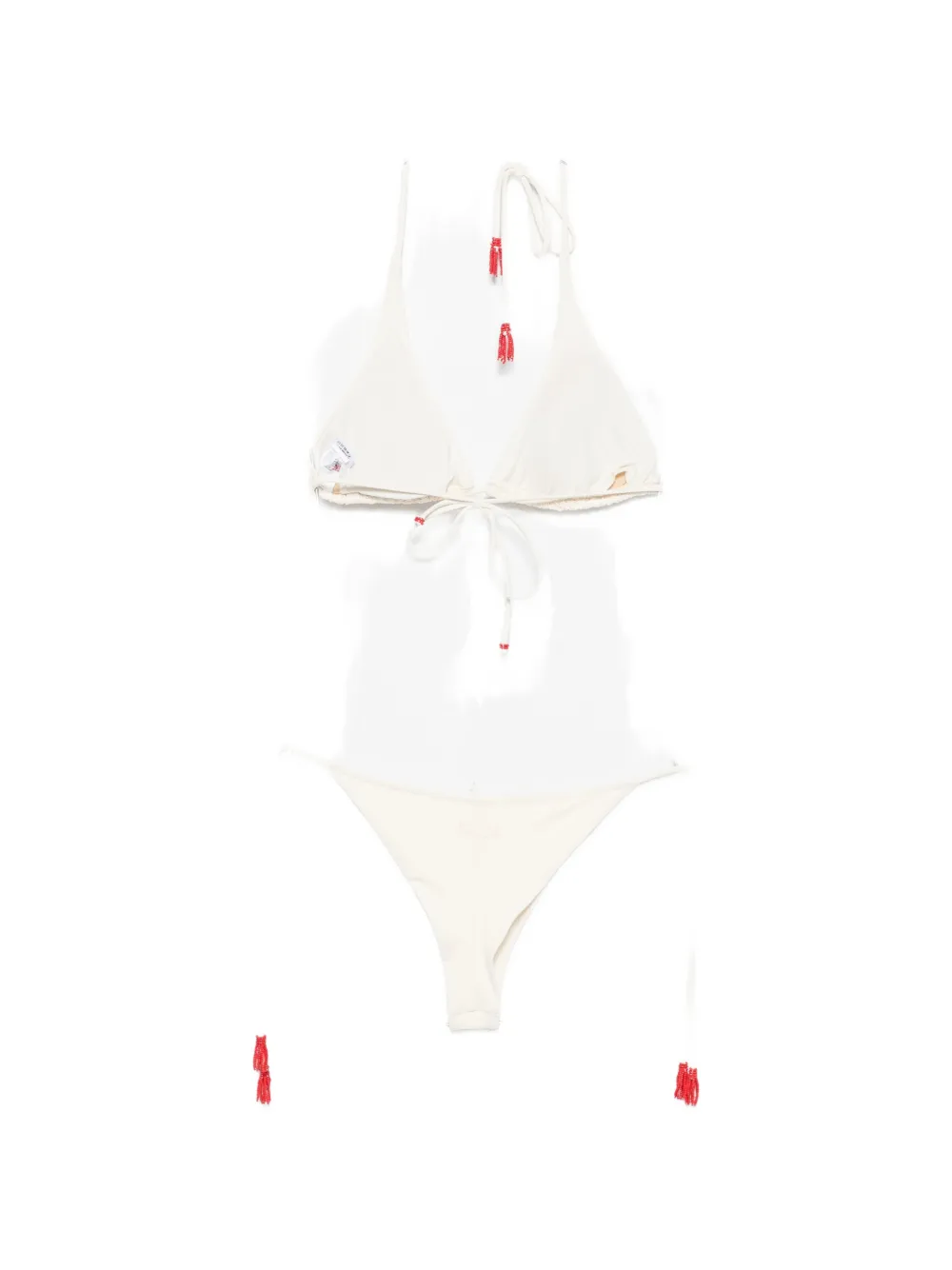 MC2 Saint Barth Bikini verfraaid met kralen en kwastje Beige