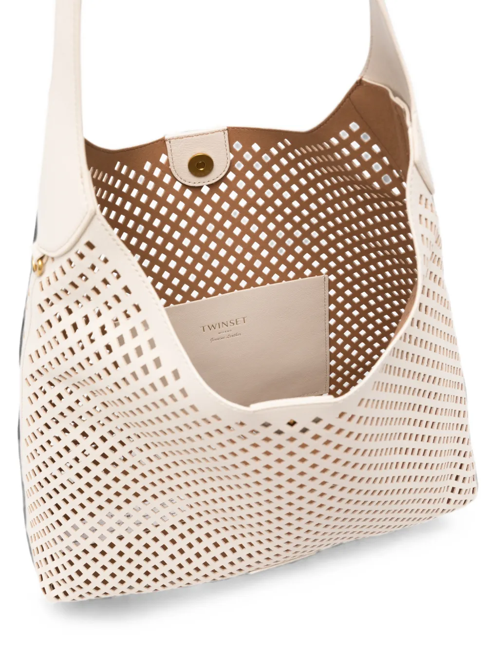 TWINSET Leren schoudertas met geperforeerde details Beige