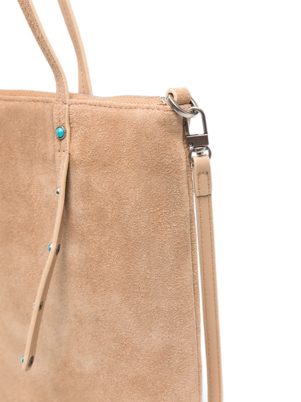 PINKO Suède mini-shopper verfraaid met studs en franje Beige