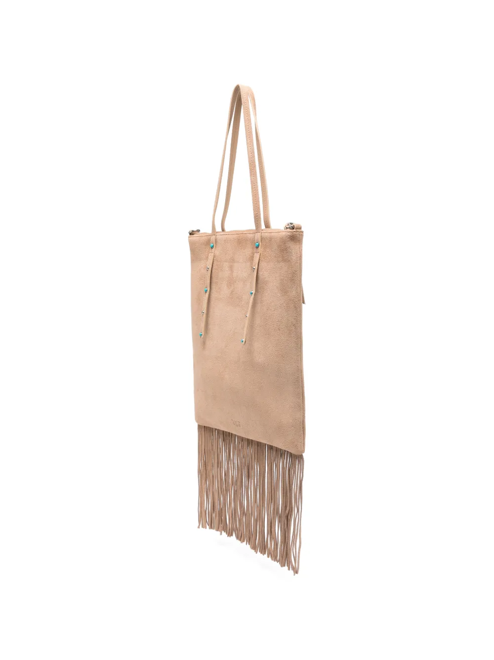 PINKO Suède mini-shopper verfraaid met studs en franje Beige