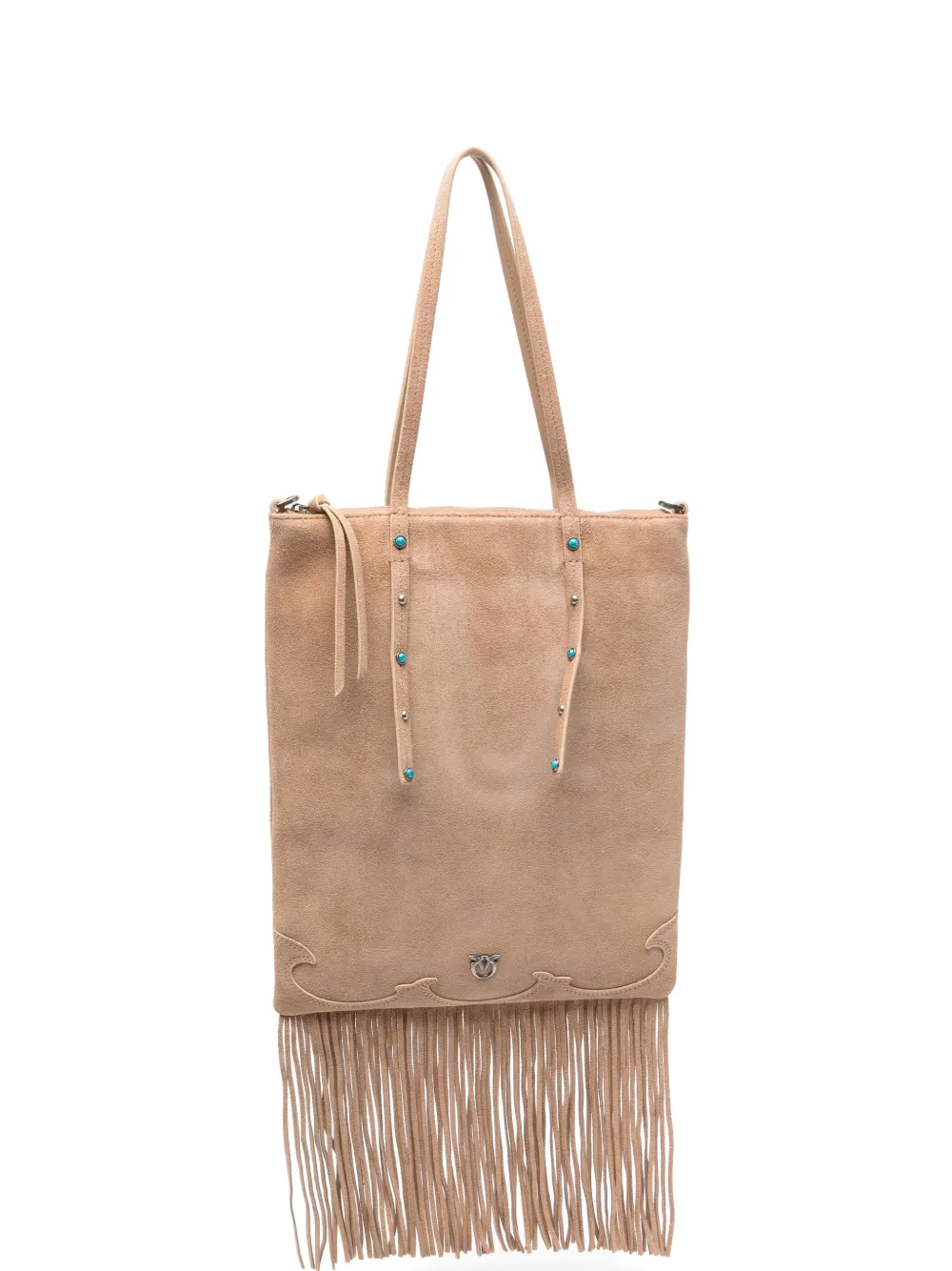 PINKO mini fringed-detailing stud-embellished suede tote bag - Toni neutri