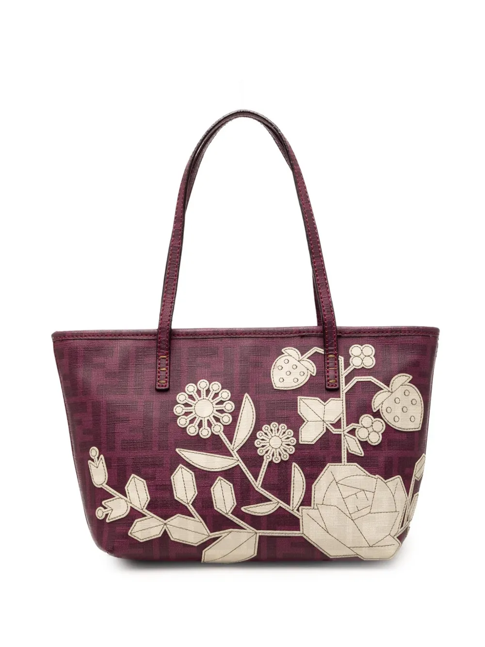 Fendi Pre-Owned Borsa tote Spalmati Roll piccola con motivo Zucca e ricamo a fiori 2010-2026 - Viola