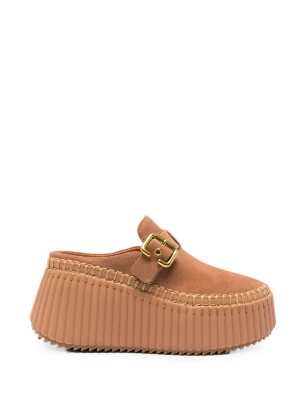 Chloé Nama Wedge Mules in Neutrals