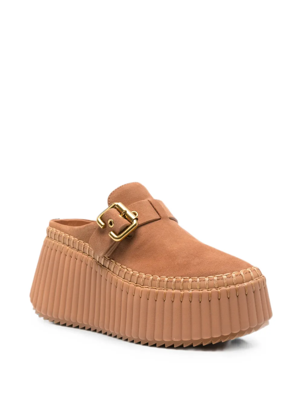 Chloé Nama buckle-detail whipstitch-trim mules Beige