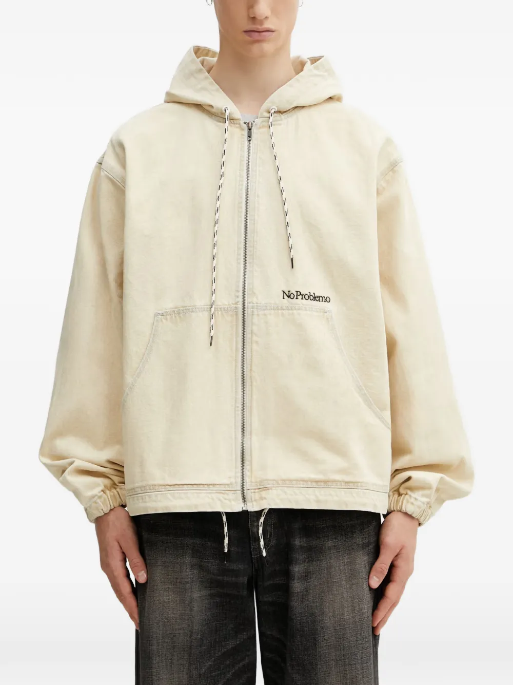 NO PROBLEMO logo-print denim hooded jacket - Nude