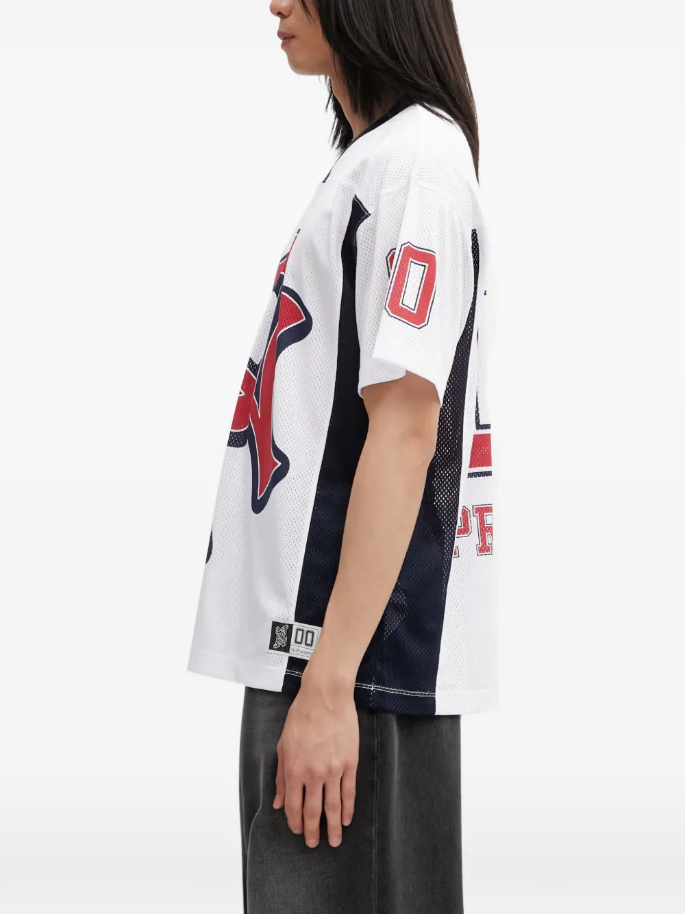 NO PROBLEMO Straight mesh T-shirt met logoprint Wit