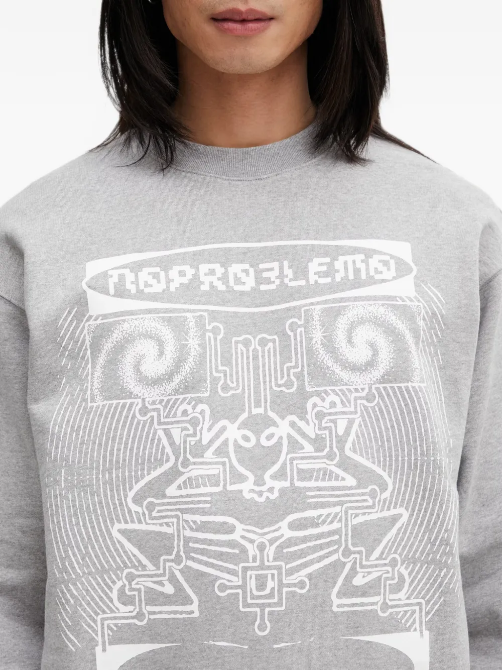 NO PROBLEMO Oversized sweater met grafische print en logo-print Grijs