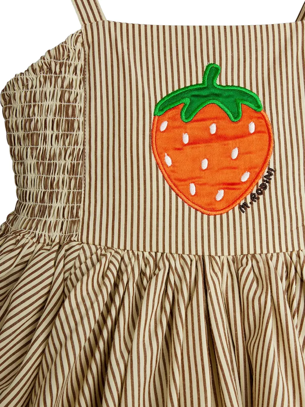 Mini Rodini Poplin strawberry-patch striped dress Beige