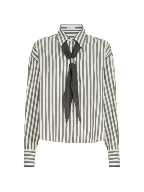 Brunello Cucinelli striped silk poplin shirt with virgin wool foulard