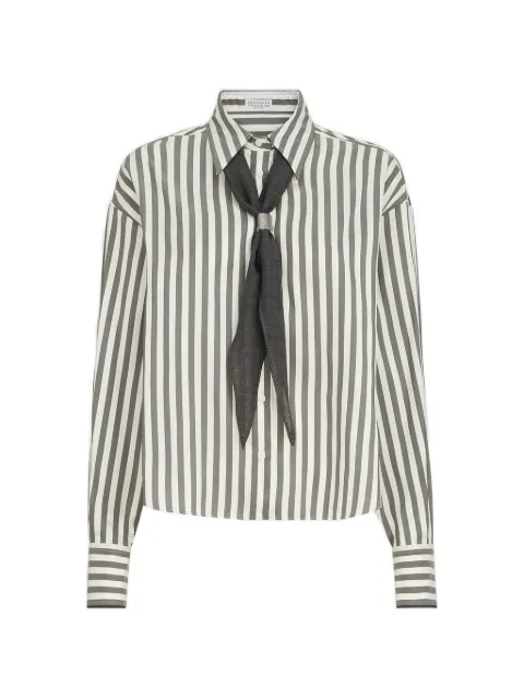 Brunello Cucinelli striped silk poplin shirt with virgin wool foulard