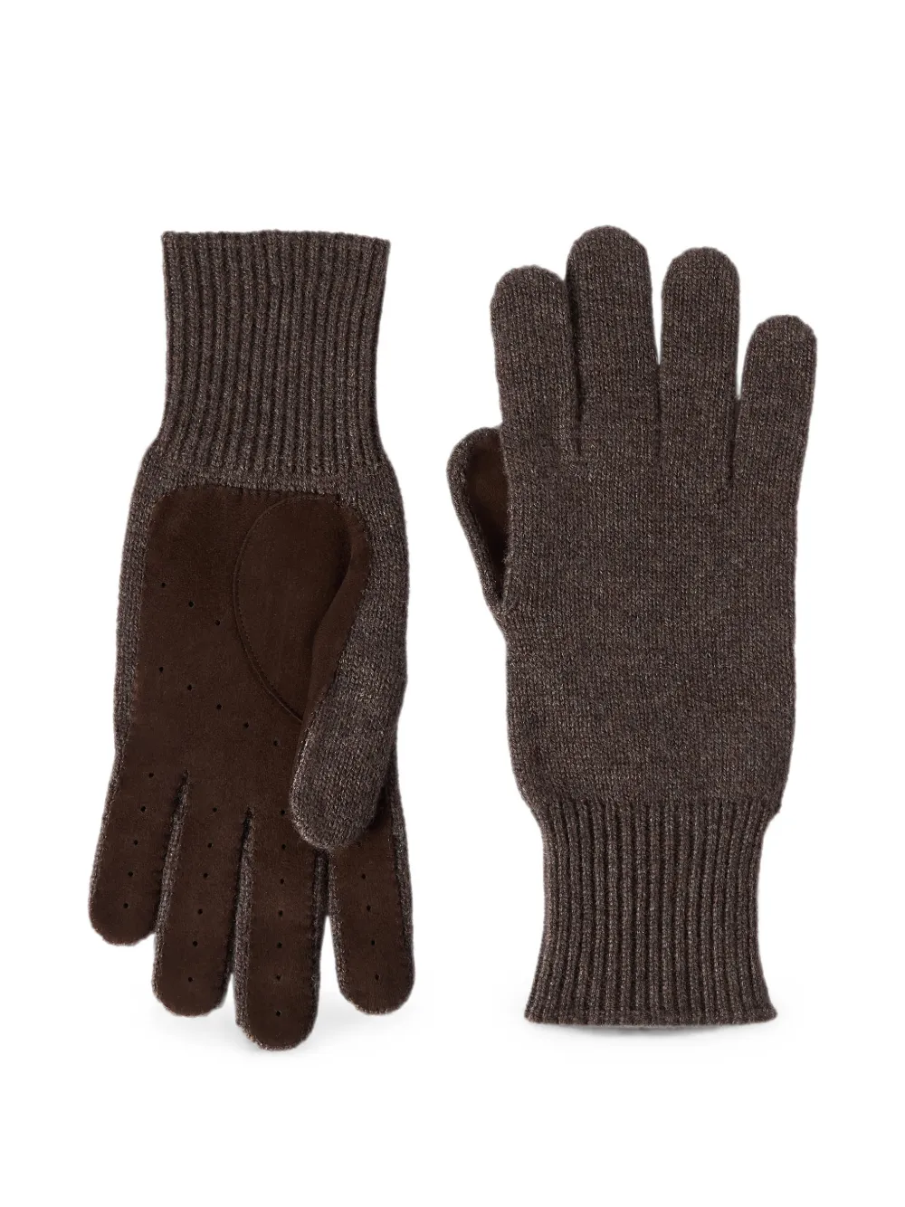 Brunello Cucinelli Guanti in cashmere con palme - Marrone