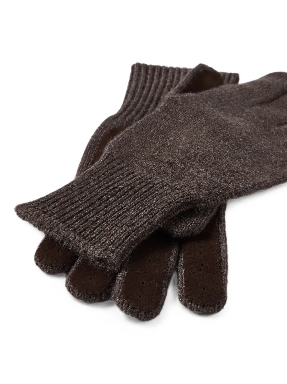 Brunello Cucinelli Kasjmier gebreide handschoenen met suède palm Bruin