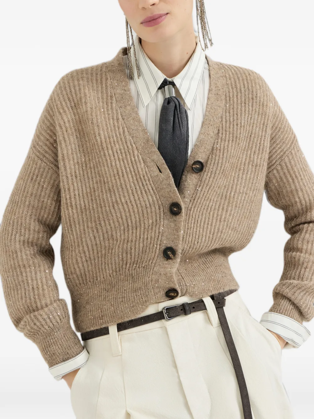 Brunello Cucinelli Geribbeld vest van mohair katoen en wol Beige