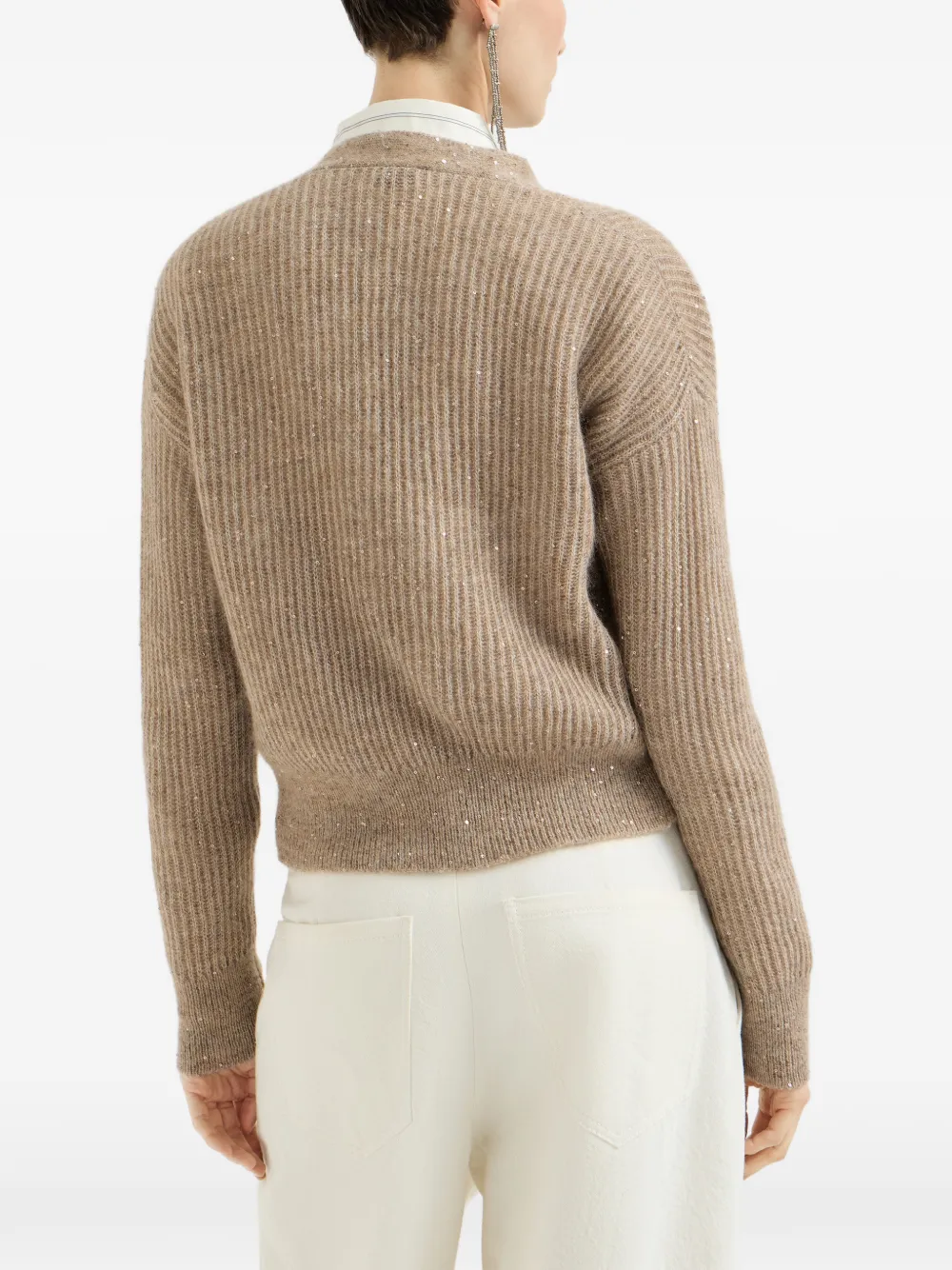 Brunello Cucinelli Geribbeld vest van mohair katoen en wol Beige