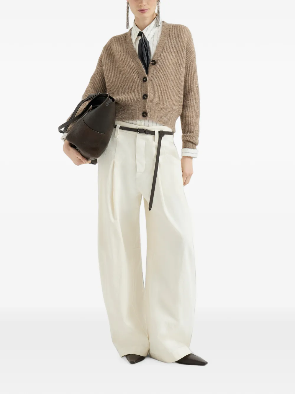 Brunello Cucinelli Geribbeld vest van mohair katoen en wol Beige