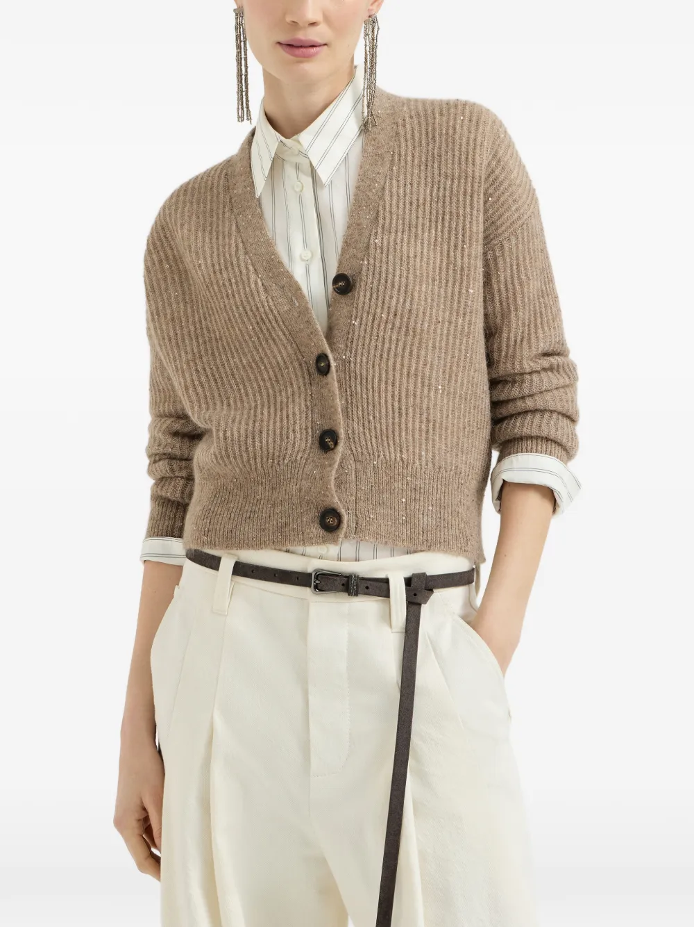 Brunello Cucinelli Geribbeld vest van mohair katoen en wol Beige