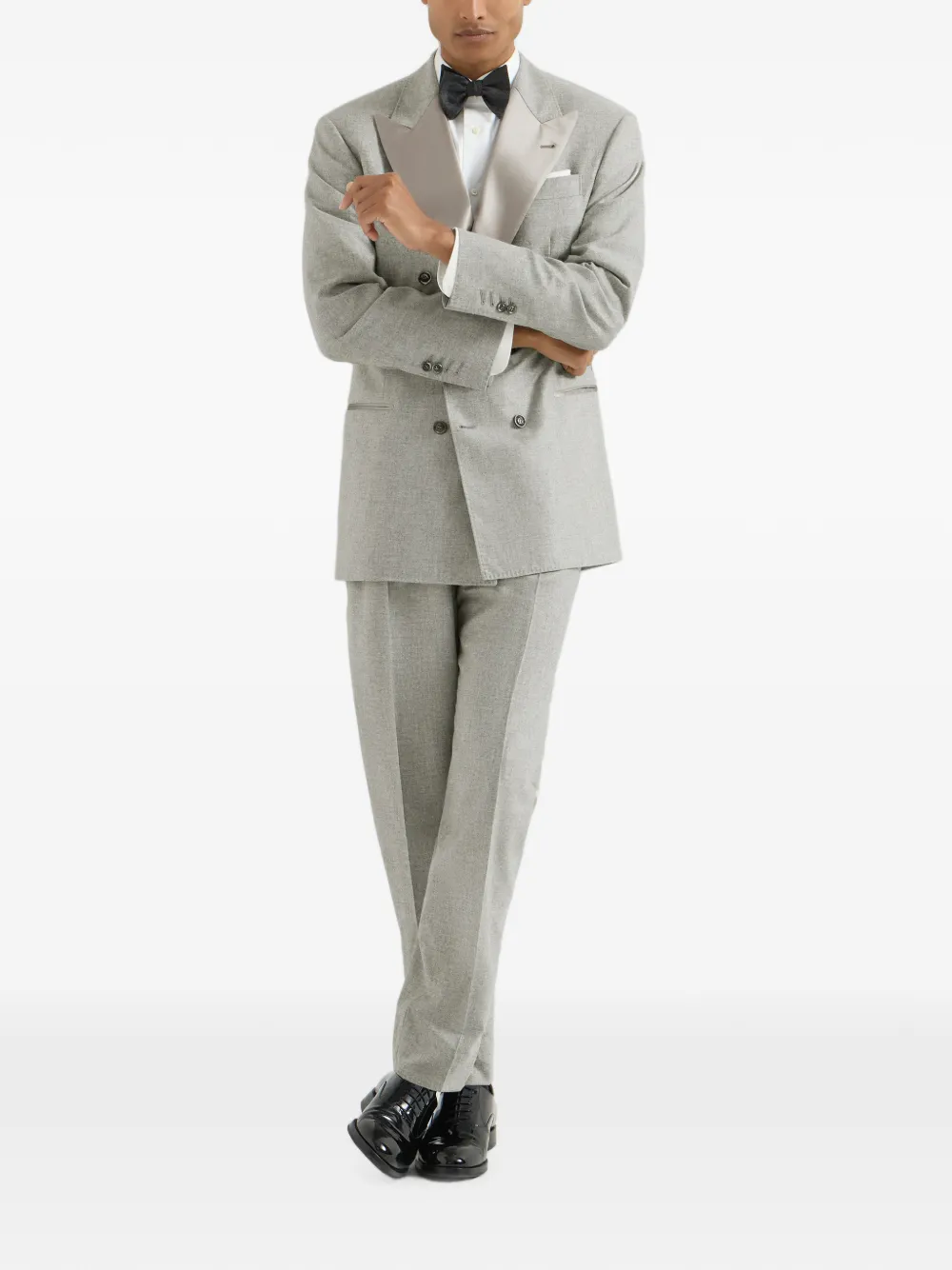  Brunello Cucinelli Cashmere And Silk Lightweight Flannel Tuxedo: One-and-a-half Breasted Jacket And Trousers With Double Pleats And Waist Tabs - 