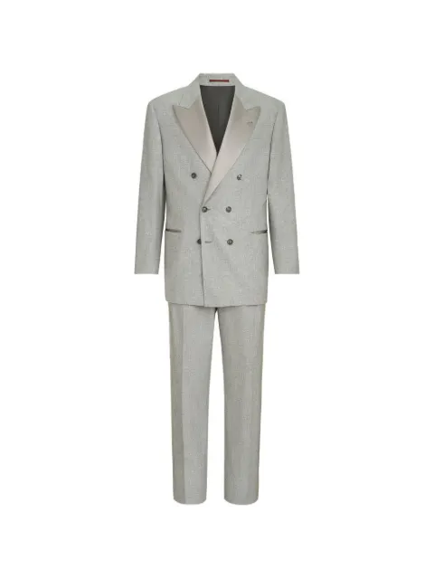 Brunello Cucinelli smoking léger en flanelle en cachemire et soie : veste et pantalon à une poitrine et demie avec double plis et pattes de taille