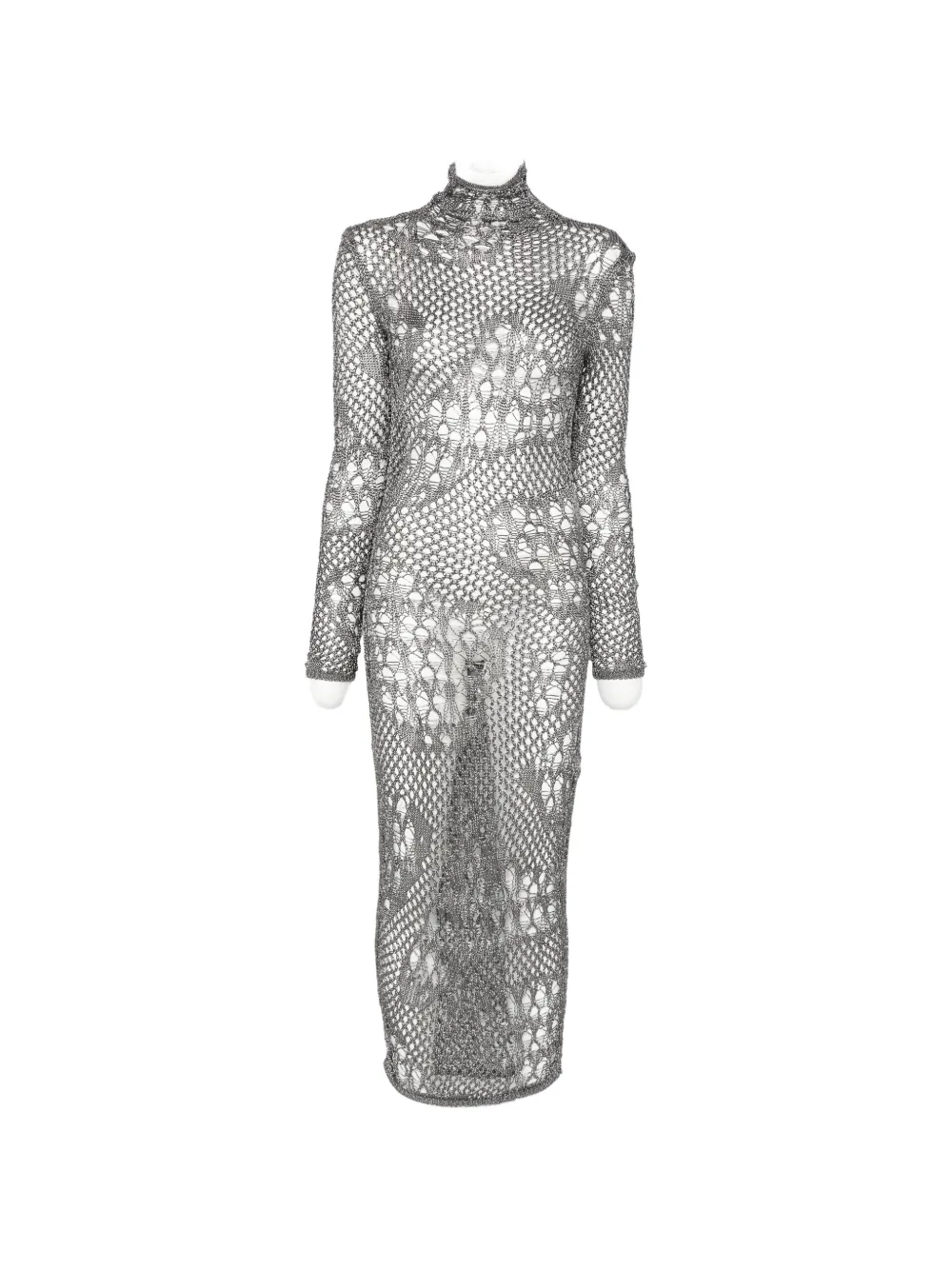 DONDUP open-knit long-sleeved midi dress - Argento