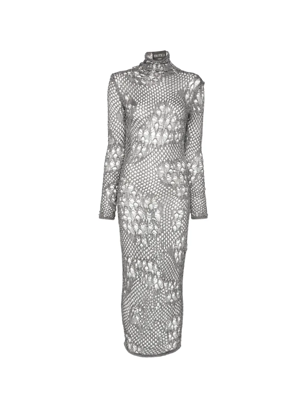 DONDUP open-knit long-sleeved midi dress - Argento