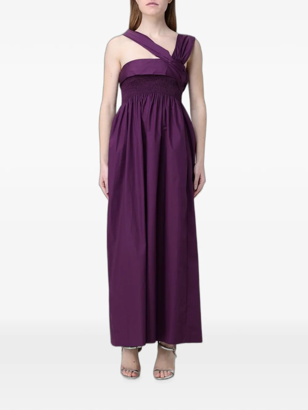Tela one-shoulder shirred-waist dress - Viola