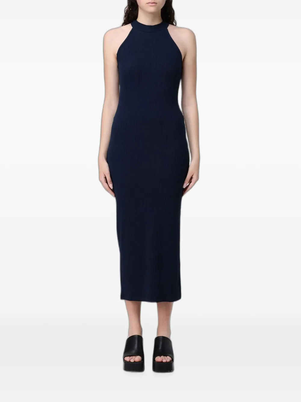 Ea7 Emporio Armani ribbed-knit halterneck midi dress - Blu