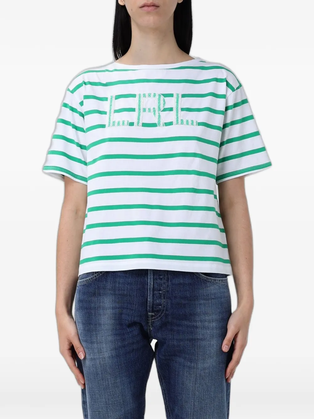 Lauren Ralph Lauren striped logo-patch cotton T-shirt - Bianco