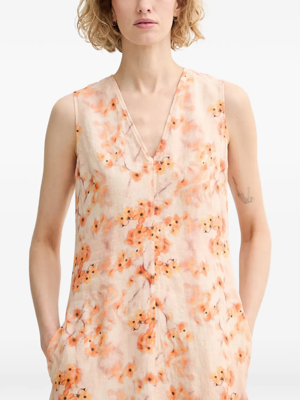 Marc O'Polo Jurk met V-hals en bloemenprint Beige