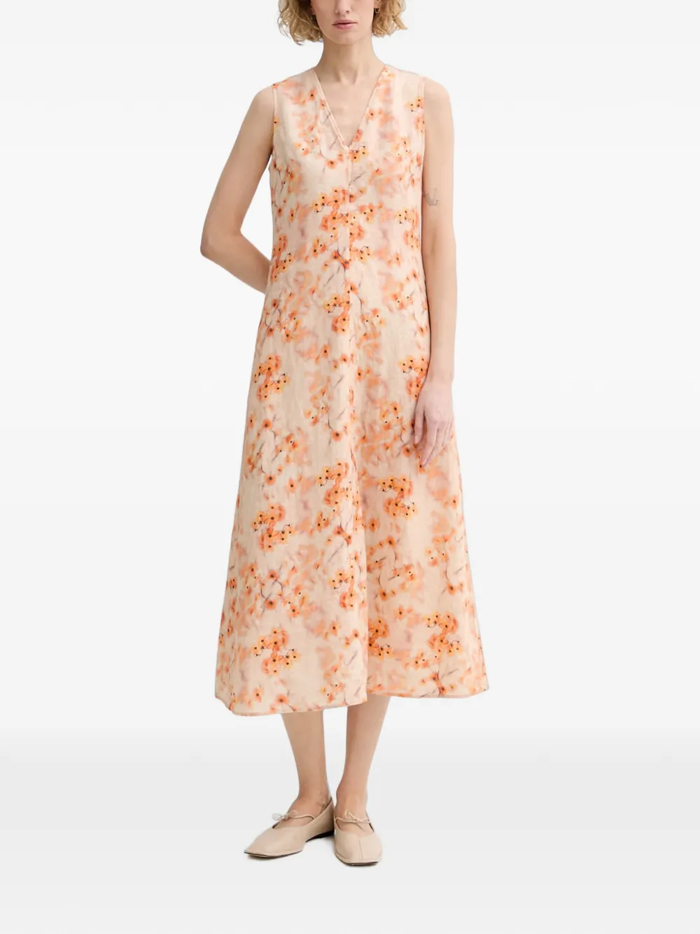 Marc O'Polo Jurk met V-hals en bloemenprint Beige