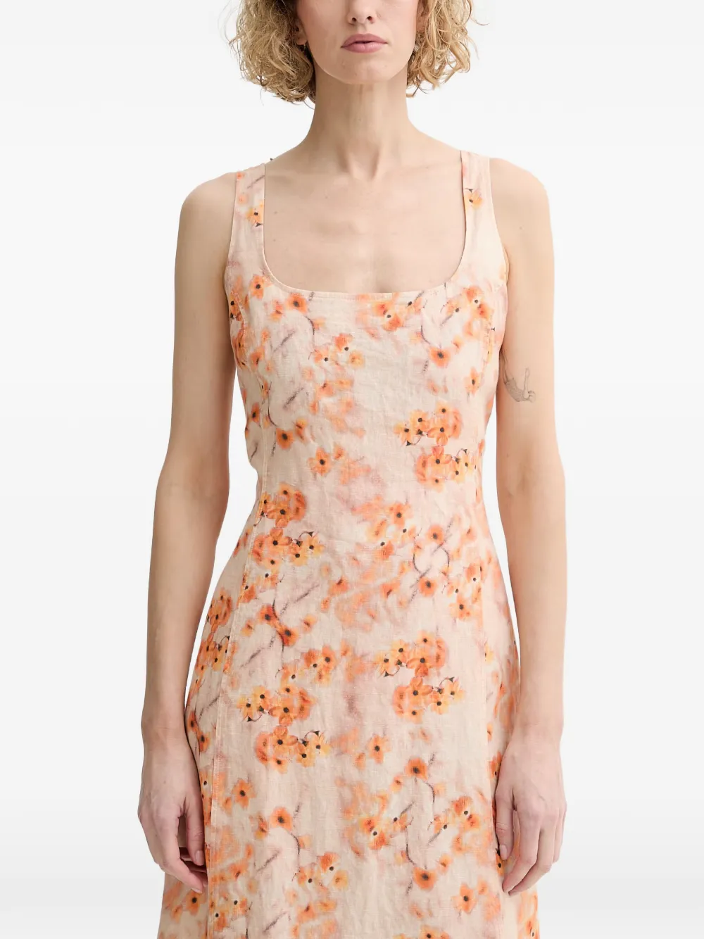 Marc O'Polo floral-print tie-back midi dress Oranje