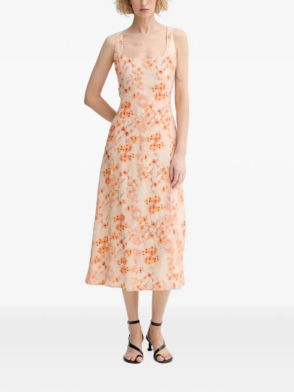 Marc O'Polo floral-print tie-back midi dress Oranje